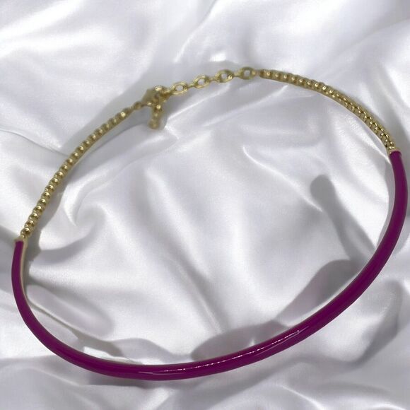 Gold Tone Collar Necklace Enamel Chain Choker Stylish Stunning Shiny Elegant NWT - Picture 15 of 16